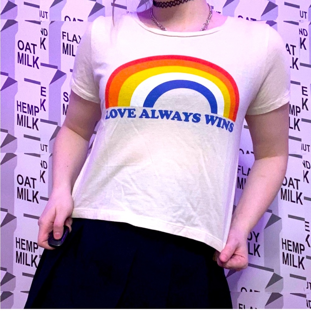Express “Love Always Wins” cropped t-shirt, size small